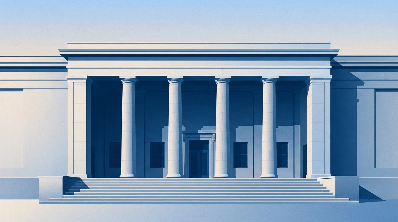Gebäudefassade mit klassischen Säulen als Architekturmotiv